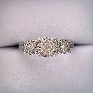 Effy White Diamond Three-Stone Halo Ring  Sterling Silver